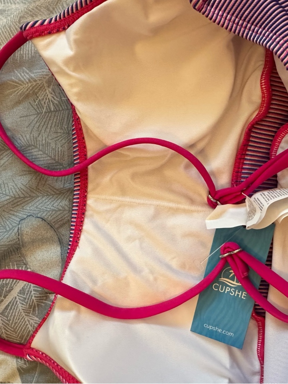 NWTS Cupshe Pink and Blue Striped High Waist Bikini Set Sz S - Picture 5 of 7